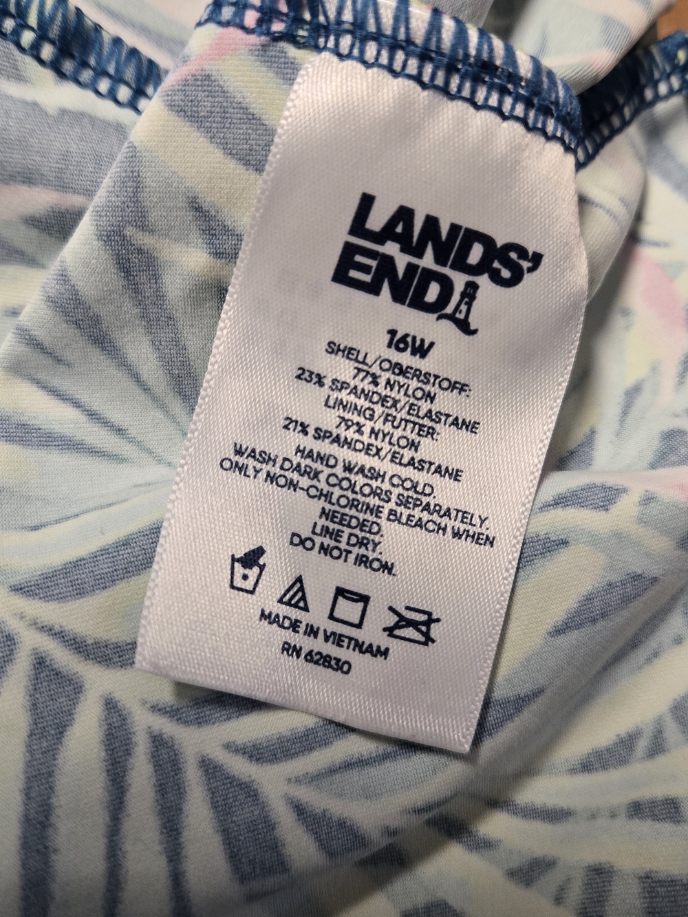 Lands' End Tropical Leaf Tankini Top - Teal, Neon Green & Pink 16W - Picture 4 of 6